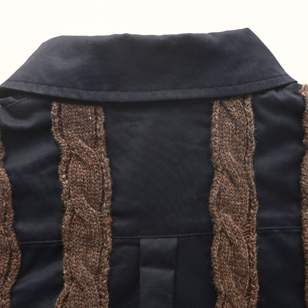 Loewe Anagram Cable Knit Panel Shirt in "Navy & Brown"