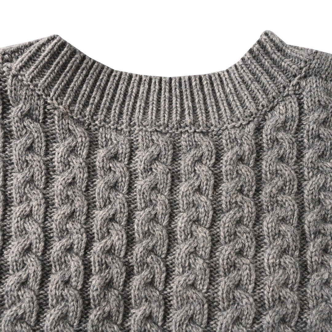 Loewe Anagram Cable Knit Sweater in "Heather Grey"