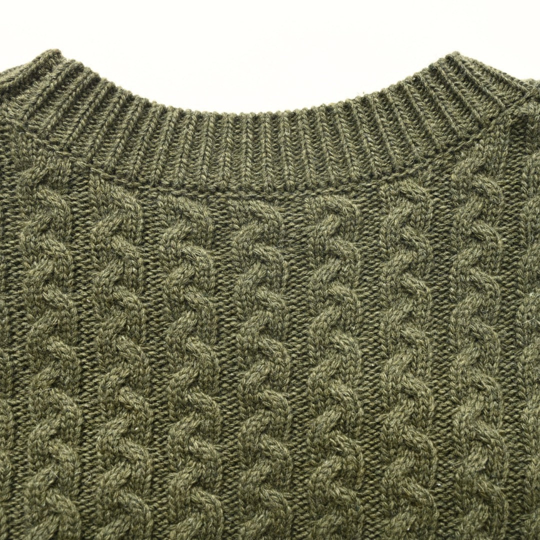 Loewe Anagram Cable Knit Sweater in "Olive Green"