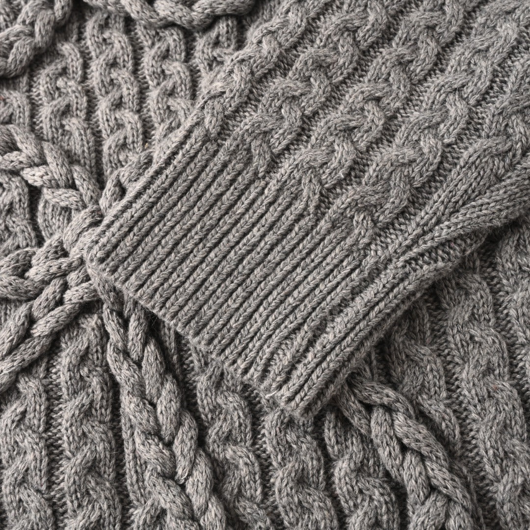Loewe Anagram Cable Knit Sweater in "Heather Grey"