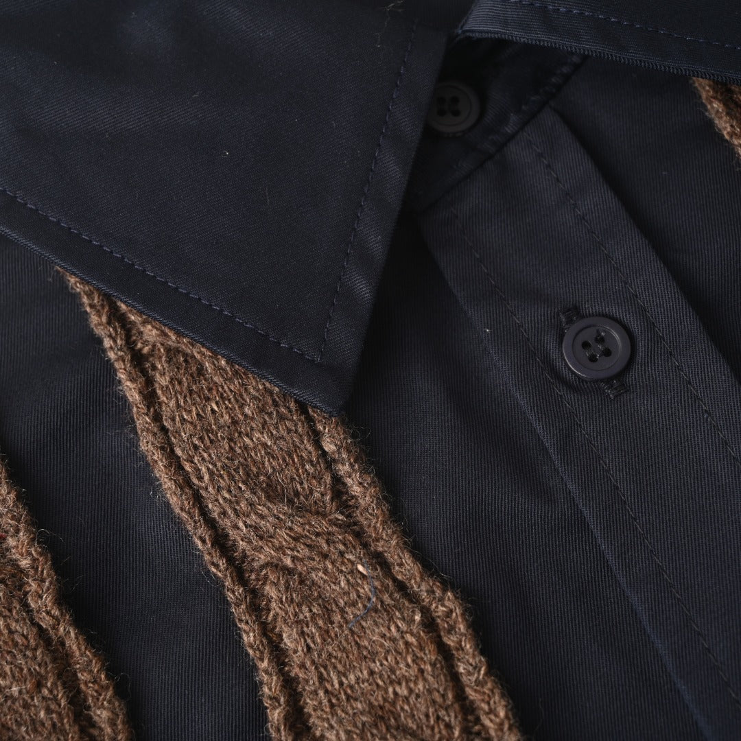 Loewe Anagram Cable Knit Panel Shirt in "Navy & Brown"