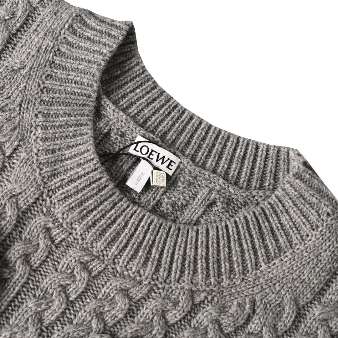 Loewe Anagram Cable Knit Sweater in "Heather Grey"