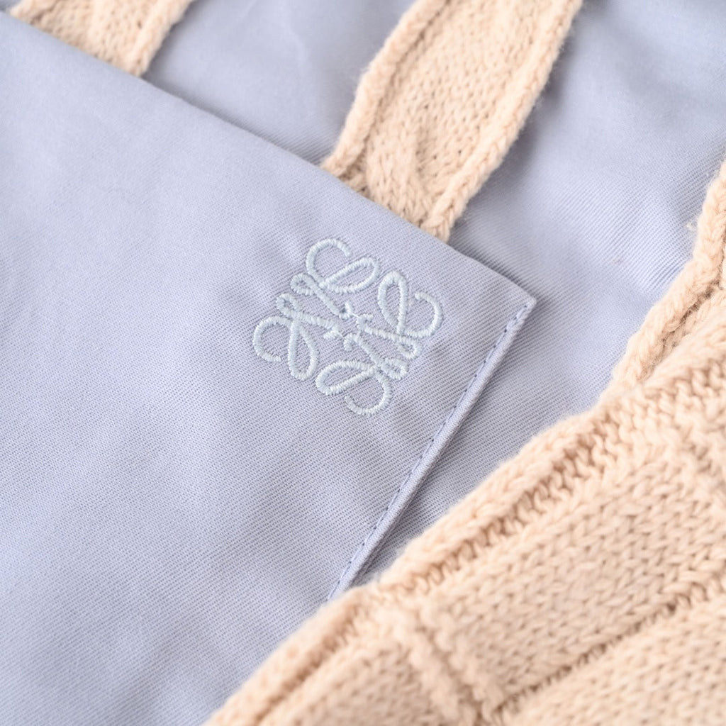 Loewe Anagram Cable Knit Panel Shirt in "Light Blue & Beige"