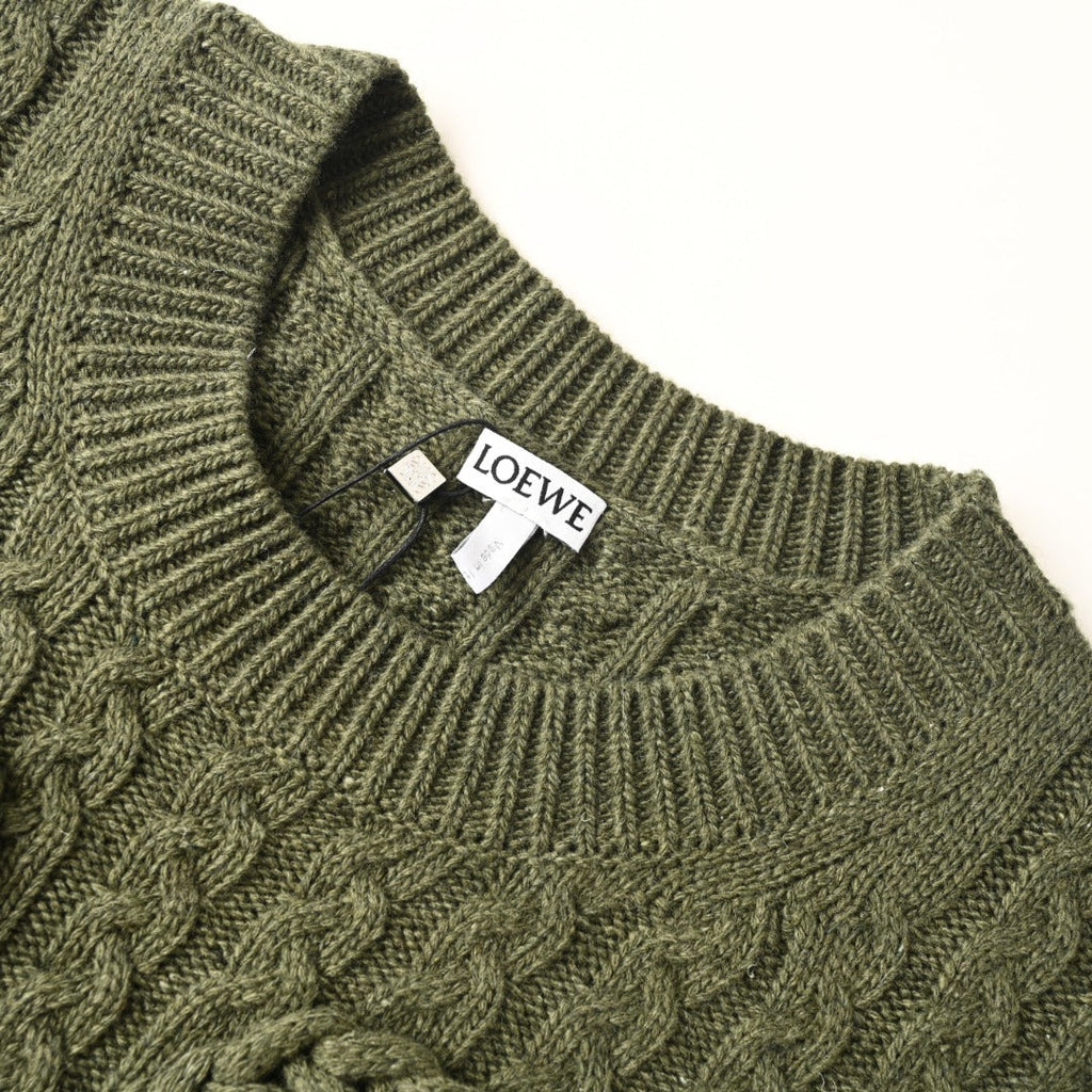 Loewe Anagram Cable Knit Sweater in "Olive Green"