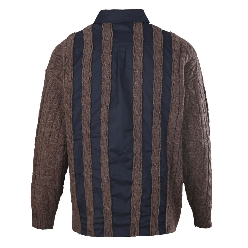 Loewe Anagram Cable Knit Panel Shirt in "Navy & Brown"