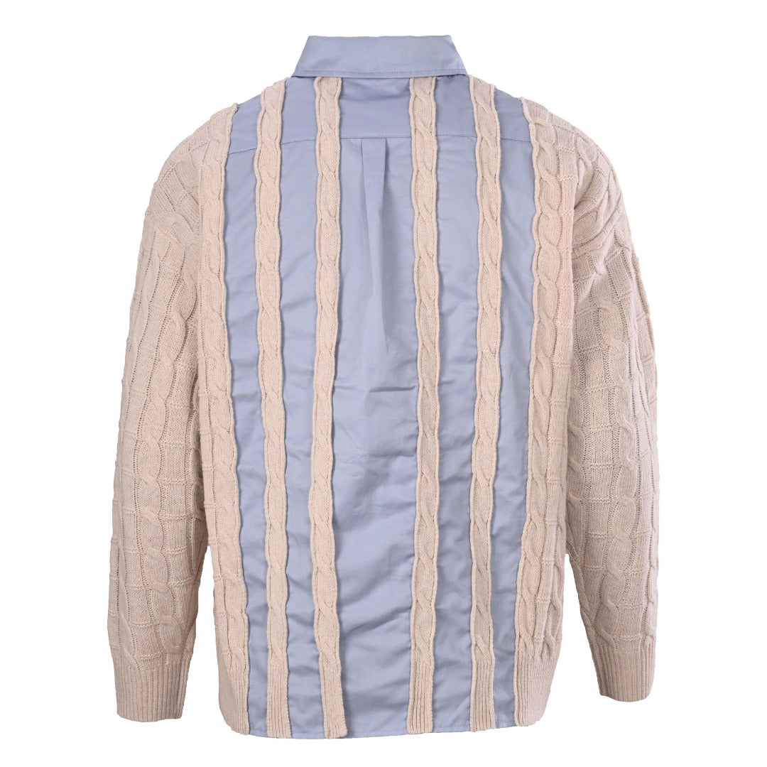 Loewe Anagram Cable Knit Panel Shirt in "Light Blue & Beige"