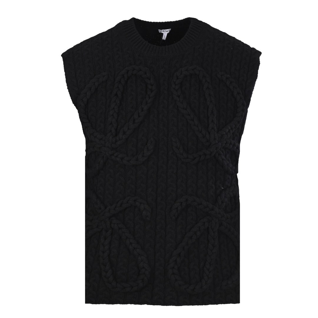 Loewe Anagram Cable Knit Vest in "Black"