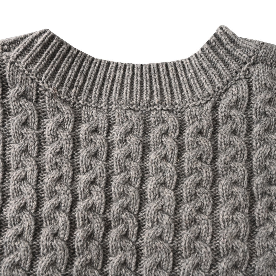 Loewe Anagram Cable Knit Sweater in "Heather Gray"