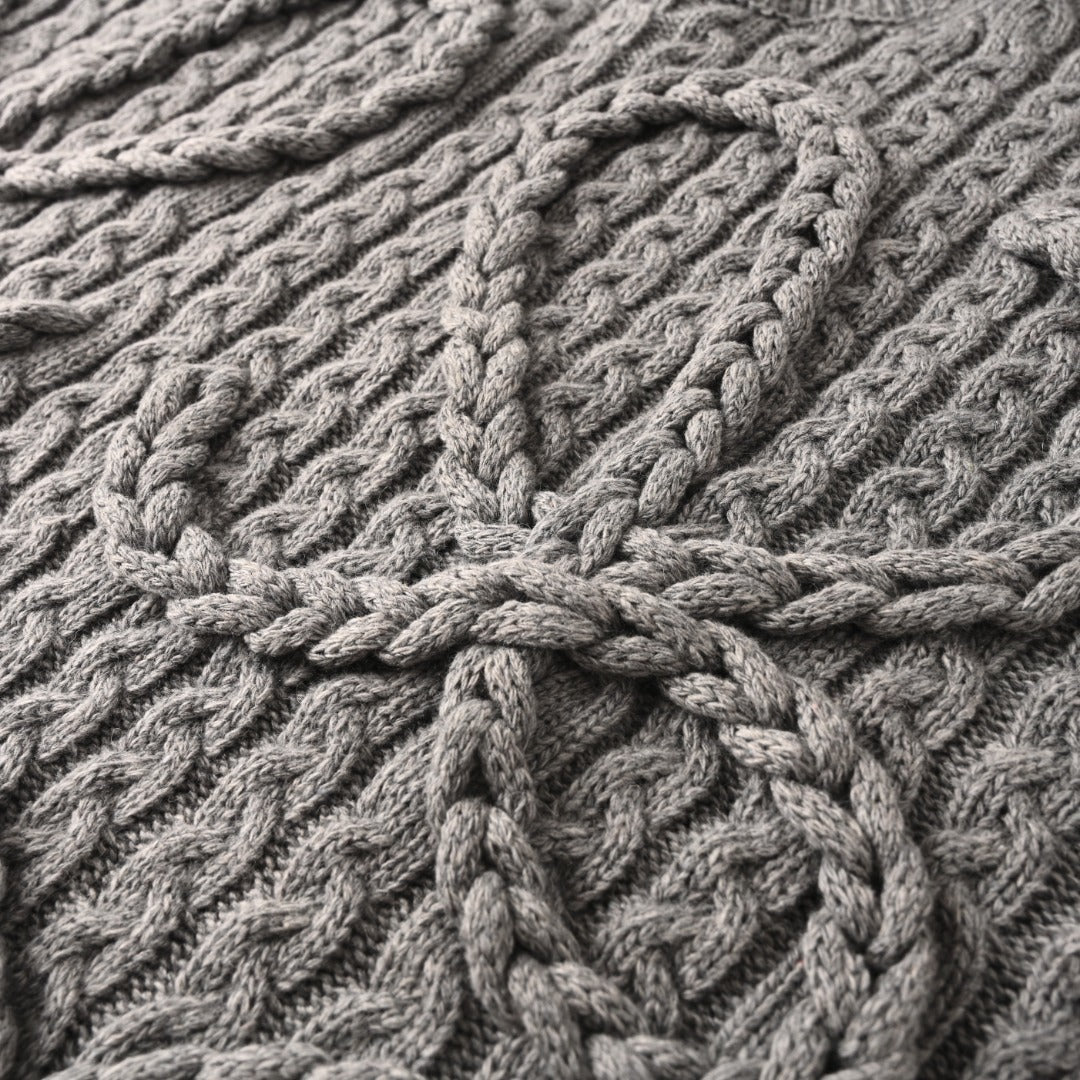 Loewe Anagram Cable Knit Sweater in "Heather Gray"