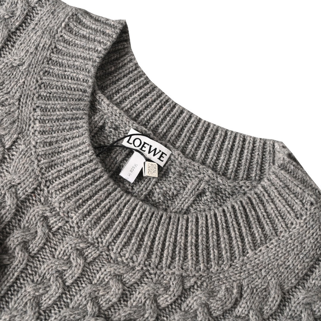 Loewe Anagram Cable Knit Sweater in "Heather Gray"