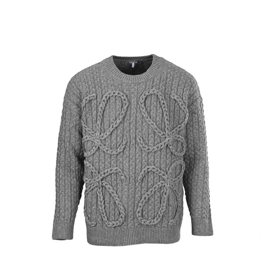 Loewe Anagram Cable Knit Sweater in "Heather Gray"